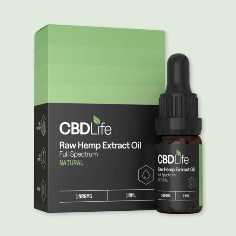 CBDLife Raw Hemp Extract Oil 1000mg Natural green background