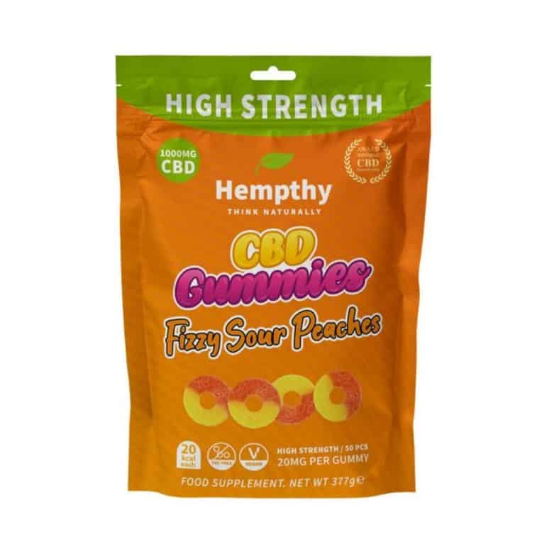 Hempthy CBD Gummies Fizzy Sour Peach Rings 1000mg