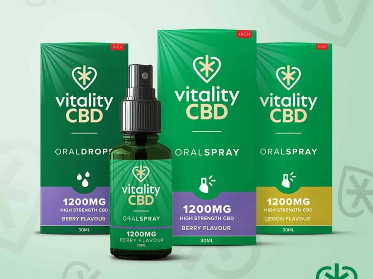 Vitality CBD isolate Oil in multiple flavours with green background