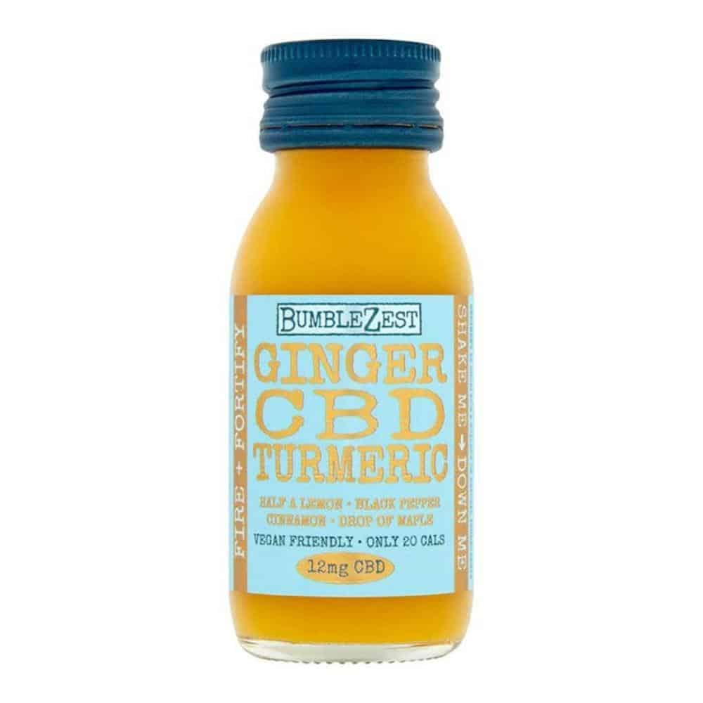 BumbleZest Ginger Turmeric CBD Health Shot with white background
