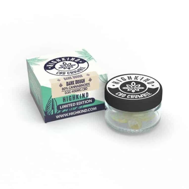 HighKind CBD Crumble Limited Edition Dry Cured Cannabis Terpenes Dank Dough White Background