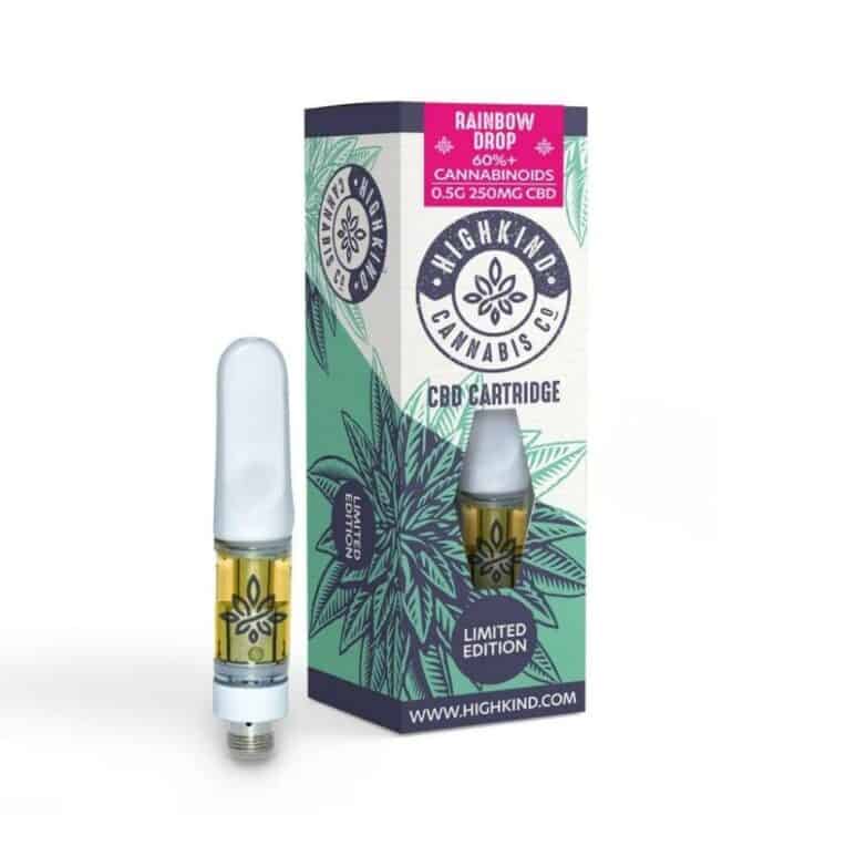 HighKind CBD Vape Cartridge with Dry Cured Terpenes Rainbow Drop with white background