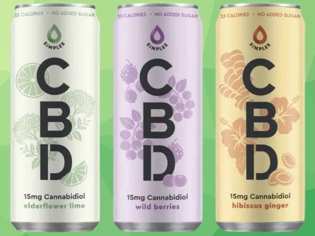 3 Simplee CBD Drink flavours side by side green background