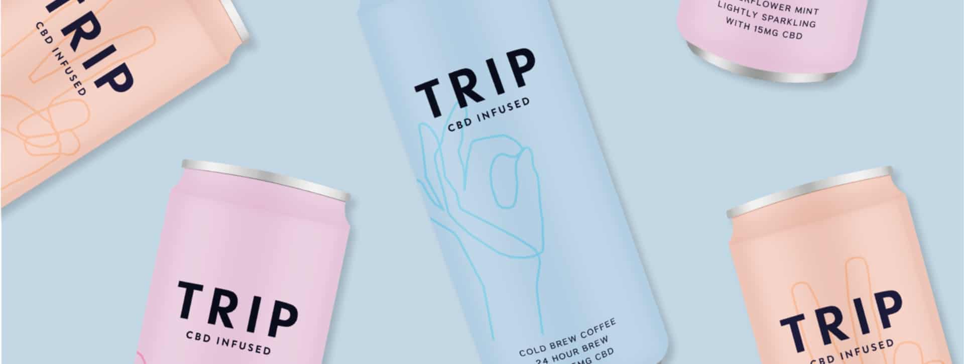 Trip CBD Banner blue background tins