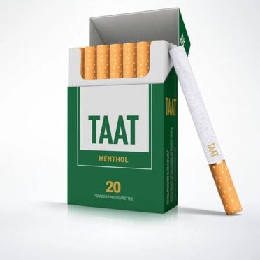 TAAT Beyond Nicotine Menthol Open white abckground hempette resting against open pack