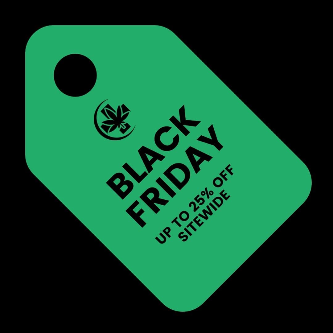 Price tag with Hemptations CBD favicon Black Friday get 25% off sitewide