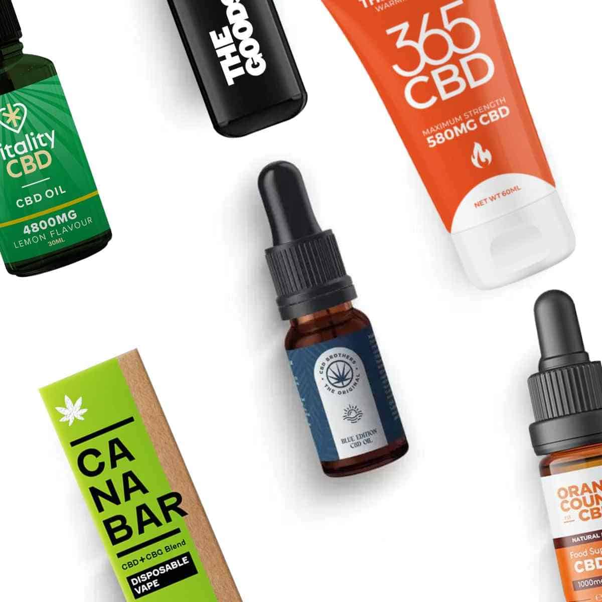 Hemptations CBD Shop products lined up with white background