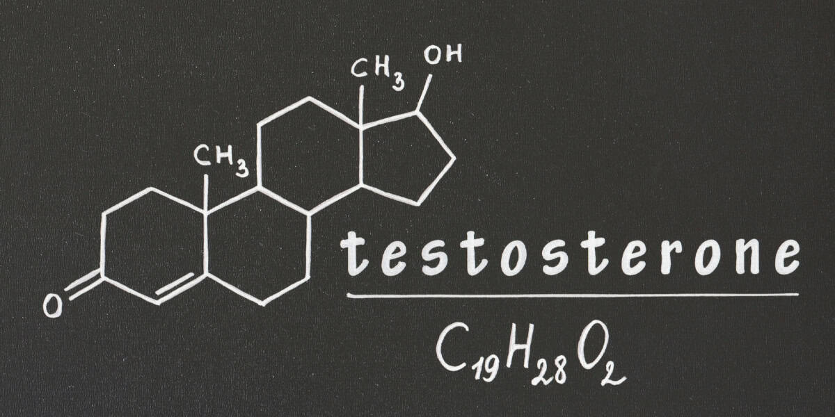the chemical equation for testosterone written on a chalkboard