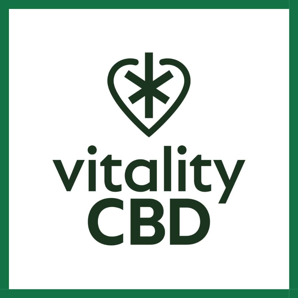 Vitality CBD logo white background green border