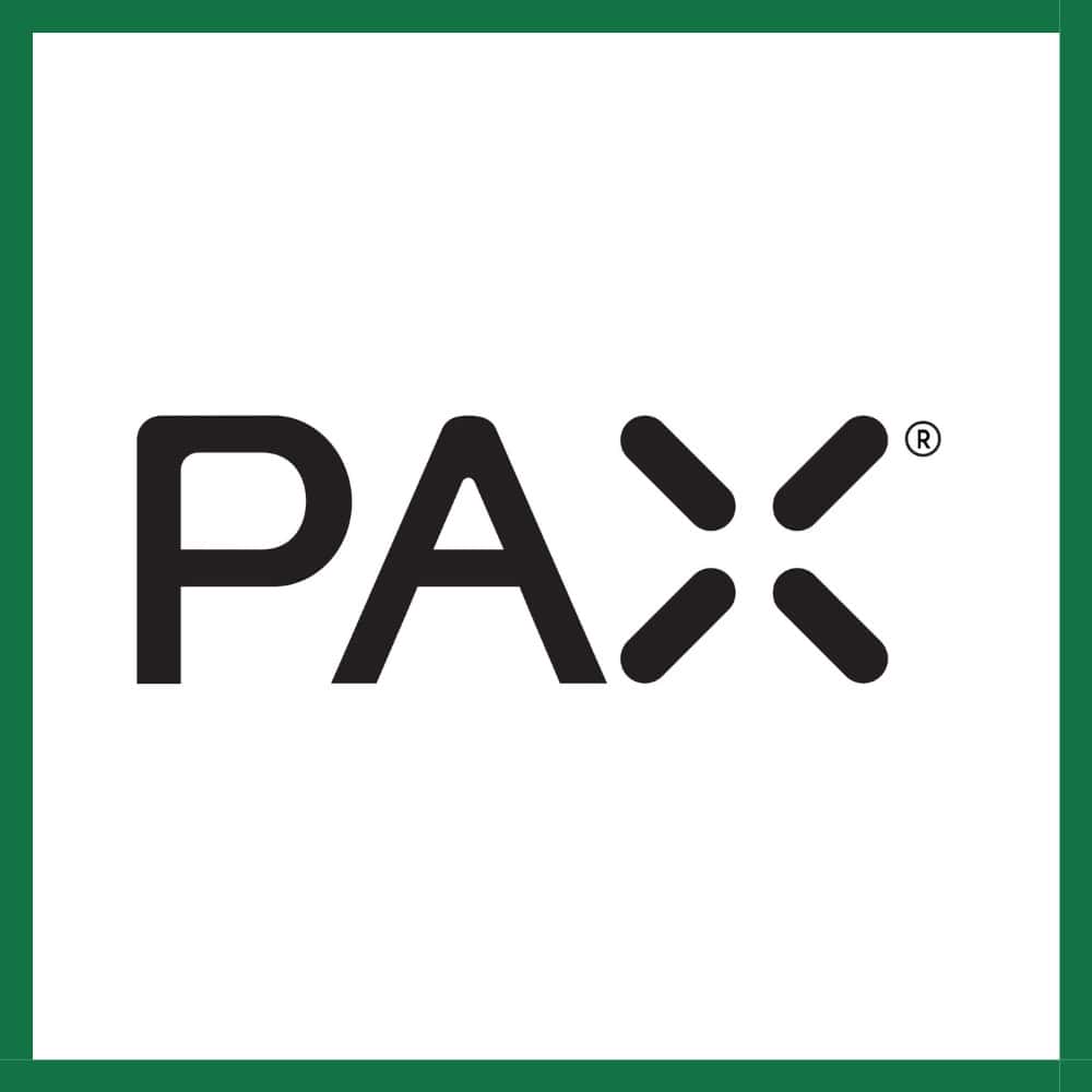 PAX logo white background green border
