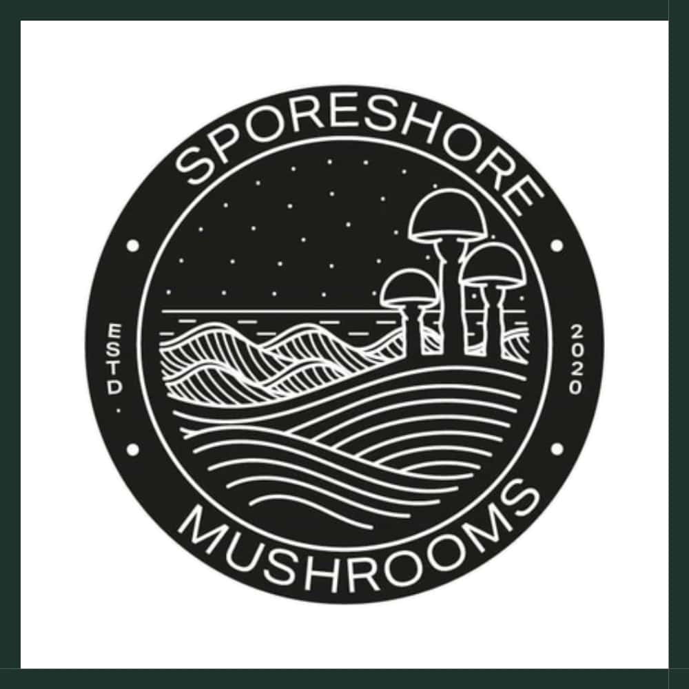 SporeShore logo white background green border