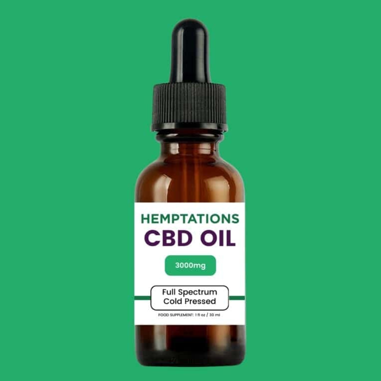 Hemptations Cold Pressed CBD Oil 3000mg bottle only green background
