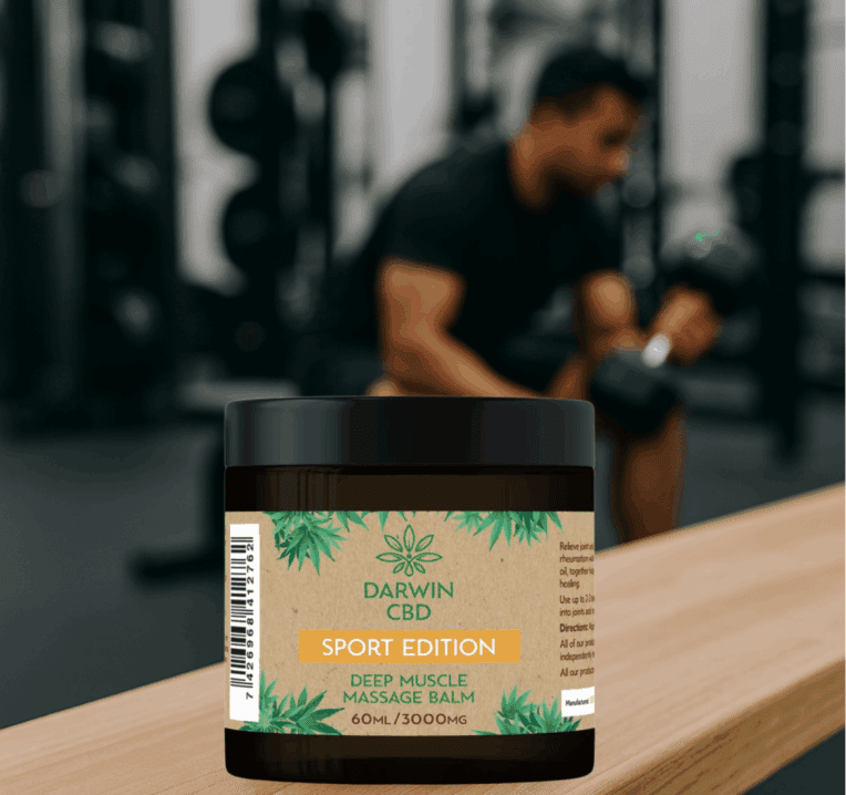 Darwin CBD Sport Edition Muscle Balm Gym background