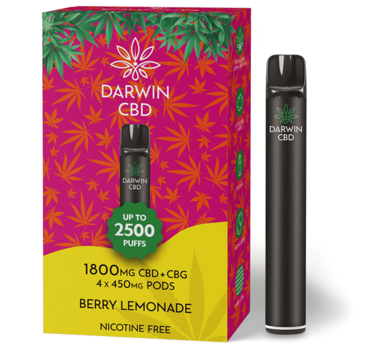 Darwin CBD Starter Kit – 1800mg – Berry Lemonade white background pen and box