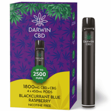Darwin CBD Starter Kit – 1800mg – Blackcurrant Blue Raspberry white background pen and box