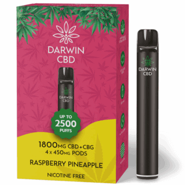 Darwin CBD Starter Kit – 1800mg – Raspberry Pineapple white background pen and box