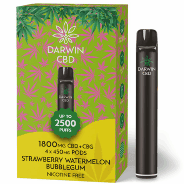 Darwin CBD Starter Kit – 1800mg – Strawberry Watermelon Bubblegum pen and box white background