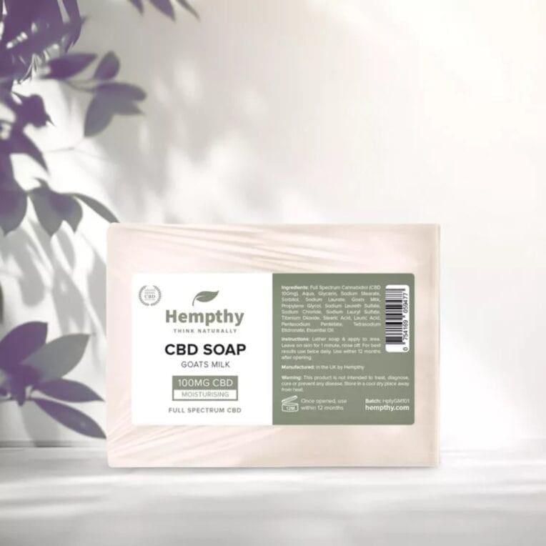 Hempthy CBD Soap Goats Milk Purple & white flowery background