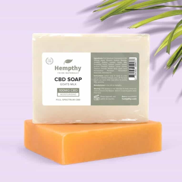 Hempthy CBD Soap Goats Milk purple background purple plant background