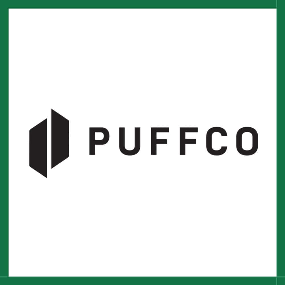 Puffco Logo with green trim white background
