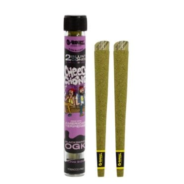 2x G-Rollz Cheech & Chong Terpene Infused Blunt Cones Blackberry OGK flavour with glass blunt case white background