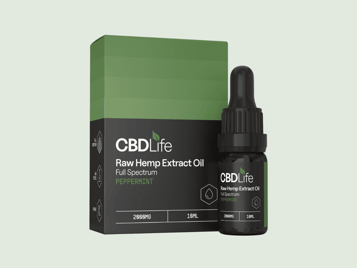 CBDLife Raw Hemp Extract Oil 2000mg Green Background